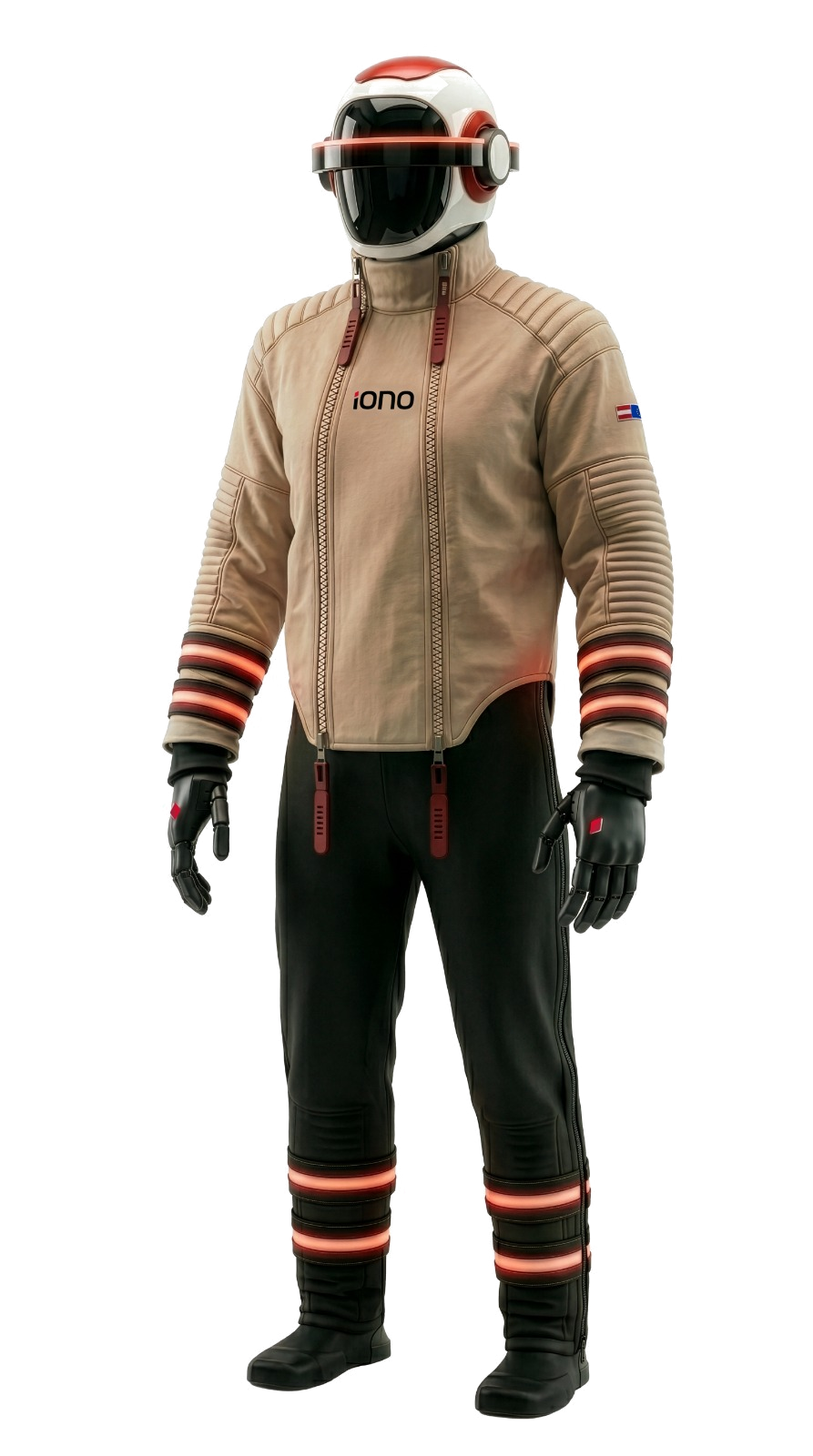 IONO humanoid robot in beige with red details